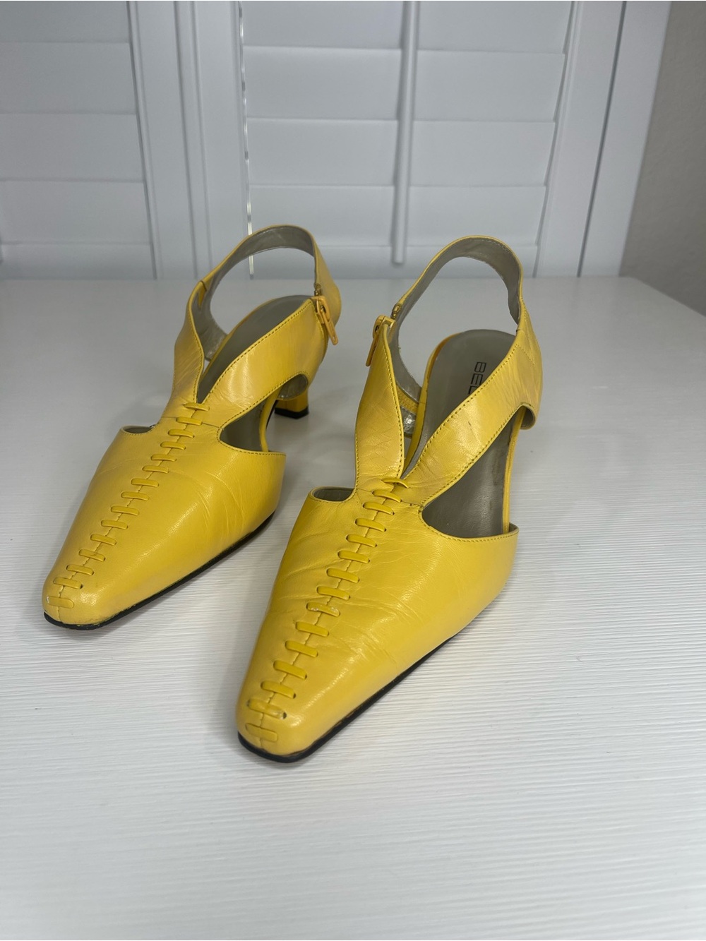 Y2K Bellini Yellow Sling Back Kitten Heels